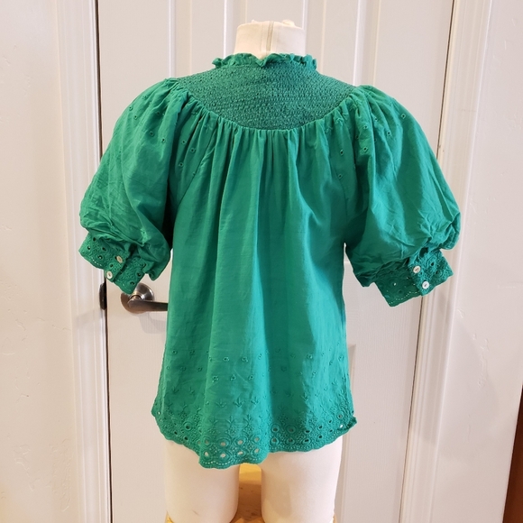 House of Harlow 1960 Emerald Green Medium Eyelet Blouse size Small - Picture 4 of 7